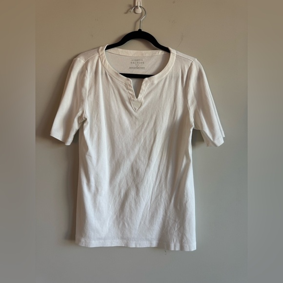 Talbots Tops - Talbots The Talbots Tee Split Neck Pima Cotton White Short Sleeve Petite T Shirt